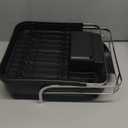 SNTD Dish Drying Rack, Expandable Dish Rack for Kitchen Counter, Stainless Steel Dish Drainer with Drainboard Set and Utensil Holder (Black)