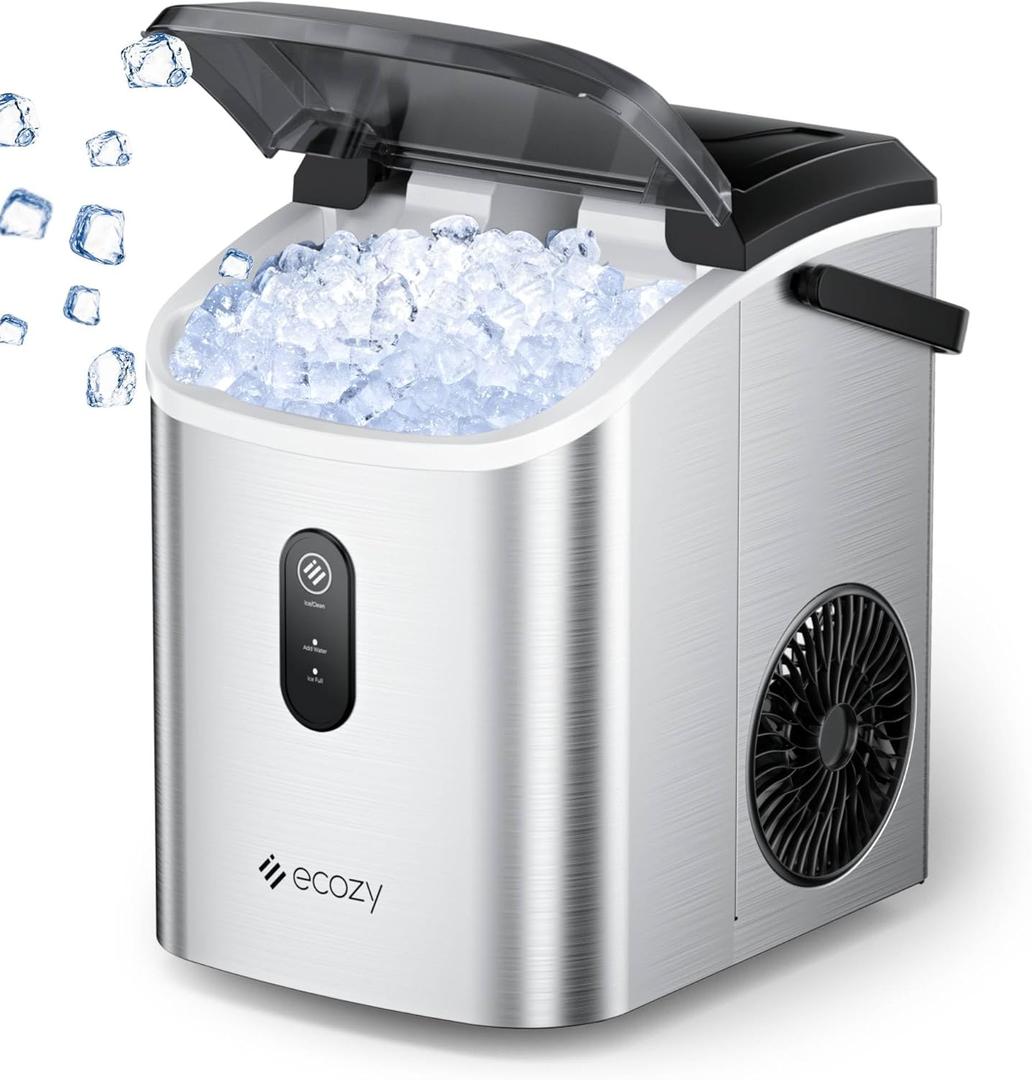 ecozy Nugget Ice Maker Countertop, Smart Portable Crushed Ice Maker with Voice Control, Pellet Chewable Ice 33lbs/24H, Self-Cleaning, with APP WiFi, Timer Function and Status Alerts, Bonus TDS Meter (Silver)
