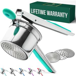 Bellemain Heavy-Duty Stainless Steel Potato Ricer & Masher | 15 oz | Perfect for Mashed Potatoes | Kitchen Tool with 3 Interchangeable Discs (Green)