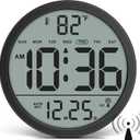 WallarGe Atomic Wall Clock - Never Needs Setting, Digital Wall Clock Battery Operated with Date, Temp, DST, Self-Setting Time, Easy to Read 8 Inch Display for Bedroom, Living Room, Home, Office