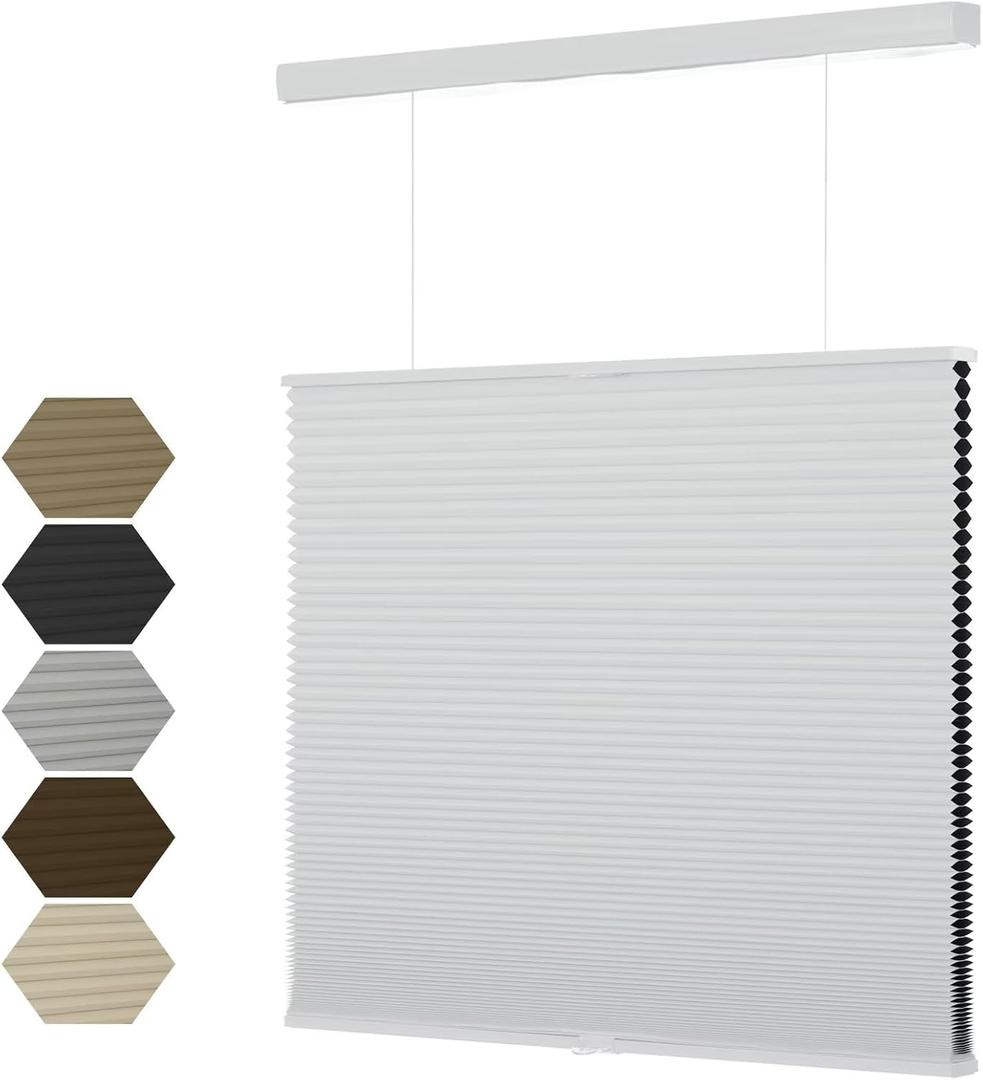 MYshade Top Down Bottom UpTDBU Cellular Shades, 1.5 inch Cordless Blackout Honeycomb Pleated Blinds for Windows Home Bedroom Office, Light Control, Thermal Insulated, 24" W x 64" H, White