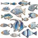 Spiareal 15 Pcs Wood Fish Nautical Wall Decor Wooden School of Fish Wall Art Rustic Hanging Beach Decor Ocean Coastal Theme Vintage Ornaments for Summer Home Lake House Bathroom Bedroom(Charming)