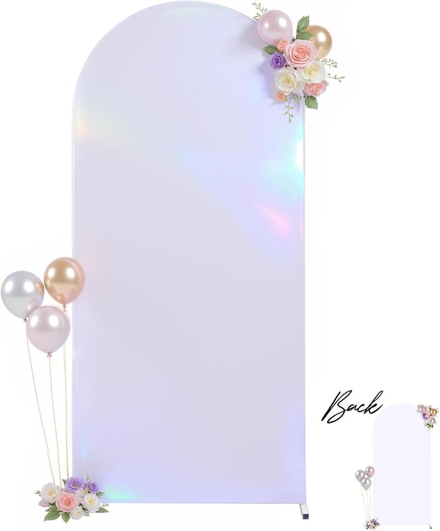 Wedding Arch Backdrop Cover, 7.2FT Silver White Arch Cover Stretchy Backdrops, Double-Sided Arch Stand Covers for Wedding Ceremony, Baby Shower, Birthday Party Decoration