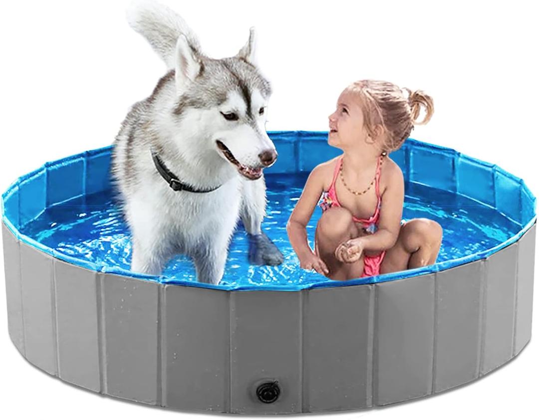 Jasonwell Foldable Dog Pet Bath Pool Collapsible Dog Pet Pool Bathing Tub Kiddie Pool Doggie Wading Pool for Puppy Small Medium Large Dogs Cats and Kids 48" Grey (Mdf Wood Gray)