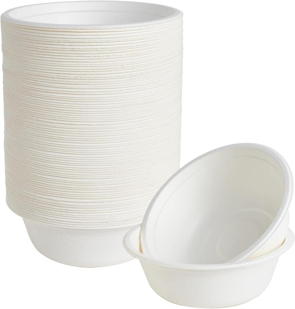 ECOLipak 150 Pack 12 Oz Paper Bowls Disposable, Heavy-Duty Biodegradable Compostable Bowls Made of Natural Sugarcane Bagasse, Suitable for Salad, Dessert, Milk, Cereals