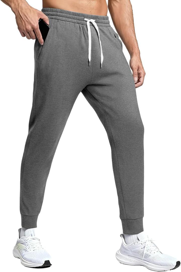 Fioboc Men's Joggers with Zipper Pockets Lightweight Athletic Workout Sweatpants for Men Running Hiking L