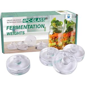 Eleganttime 4 Pack Easy Grip Handle Glass Fermentation Weights Great Mason Jar Wide Mouth Canning Fermenting Pickling Sourkrout Kraut Weight Fermentation Kit