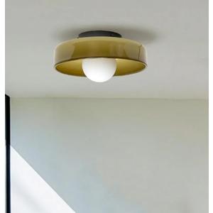 Mid Century Orange Glass Semi Flush Mount Ceiling Light with Milk Globe Nordic Modern Green Hallway Lighting Fixtures Round Bedside Wall Mount Lamp for Bedroom Cloakroom Stairway