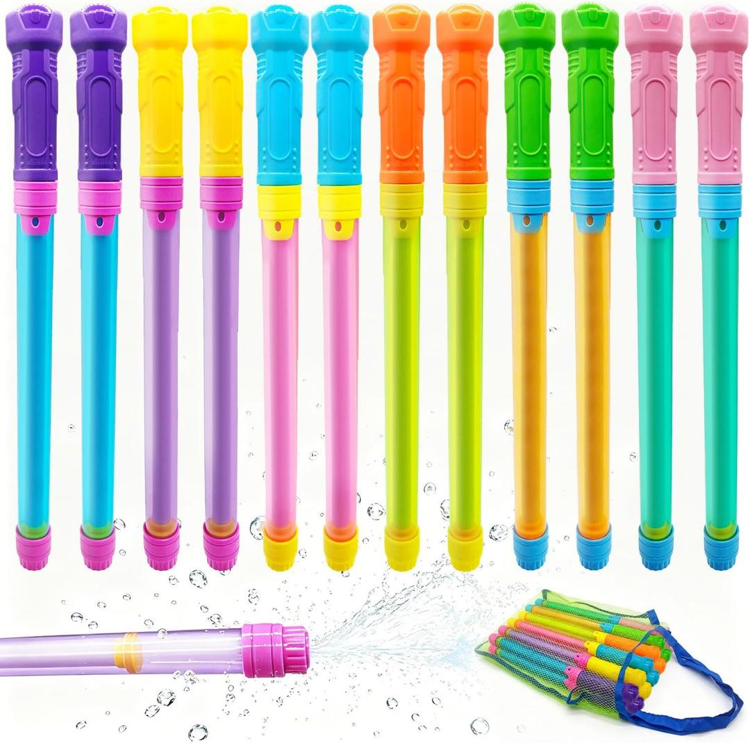 Water Gun Squirt Toys with Mesh Bag, 12 Pack Water Blaster Squirt Guns for Kids Adults, Up to 40 FT Long Range Water Soaker Pool Toys, Water Squirter for Summer Outdoor Beach Party Fun