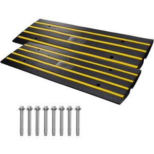 VEVOR Rubber Curb Ramps for Driveway, 2 Pack Threshold Bridge, 33069 lbs Load Capacity, 2.5" Rise, with Reflective Safety Strips, Ideal for Cars, RVs, Scooters and Motorcycles to Prevent Car Scraping