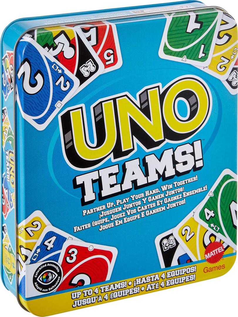 Mattel Games UNO Teams Card Game for Kids, Adults & Family Night, Parties & Travel with Special Rules