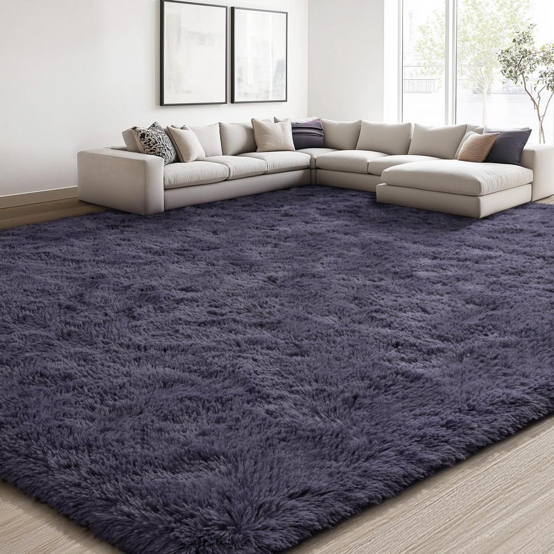 EVOIONOS 10x14 Washable Large Area Rug for Living Room, Fluffy Shag Rug for Bedroom, Ultra Soft Plush Non Slip Carpet for Indoor Floor Bedside Nursery Kids Girl Room Home Decor Aesthetic, Gray Purple