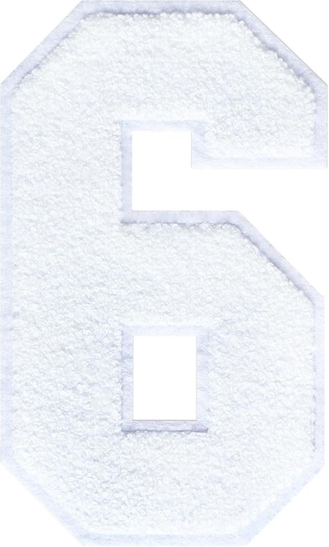 8" Chenille Number Patches Large Iron on Patches White Number Clothing Applique Patches (6)