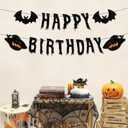 3 x Halloween Birthday Banner and Cake Hat, Halloween Horror Theme Birthday Party Decorations Supplies, Black Glittery Horror Banner Used for Party Decorations