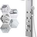 ROVATE Rainfall Shower Panel Tower System with Tub Spout, 6 Adjsutable Body Massage Jets, Flexible 5 Functions Handheld, Stainless Steel High Pressure Shower Column with Brass Valve Body