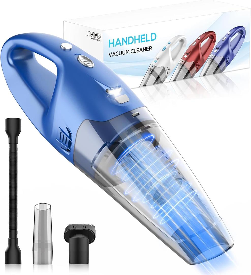 YOOHI Handheld Vacuum Cordless Rechargeable 6000Pa Mini Hand Held Vacuum, LED Light, 2025 Mins Runtime, USB Charging, 500ML Cup Lightweight Small Vacuum Cleaner Cordless for Car/Office/Home