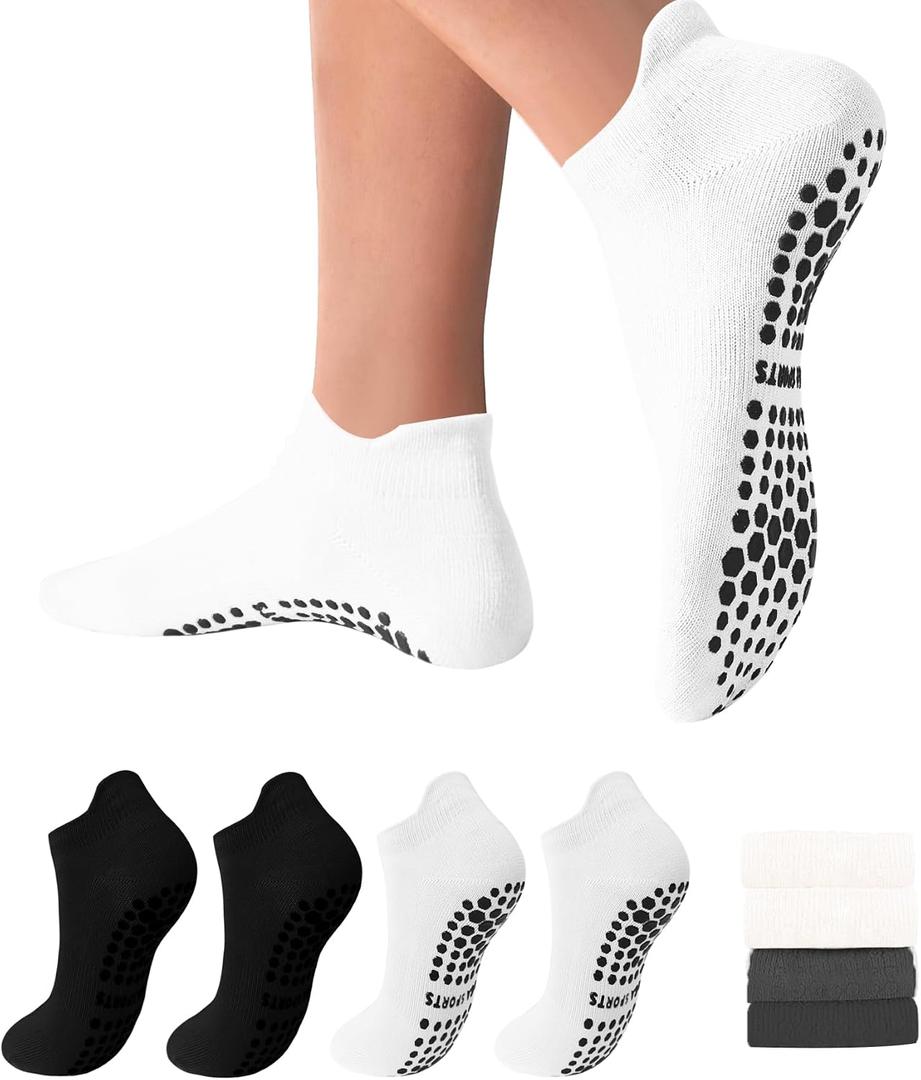 4 Pairs Pilates Socks for Women Non Slip Grip Ankle Grippy Socks for Yoga Barre Hospital