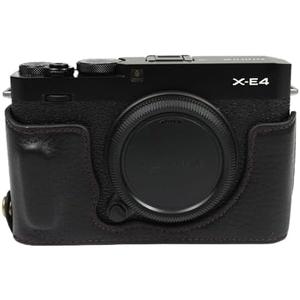 X-E4 Case, BolinUS Handmade Genuine Real Leather Half Camera Case Bag Cover for Fuji Fujifilm X-E4 XE4 Bottom Opening Version + Hand Strap (Black)