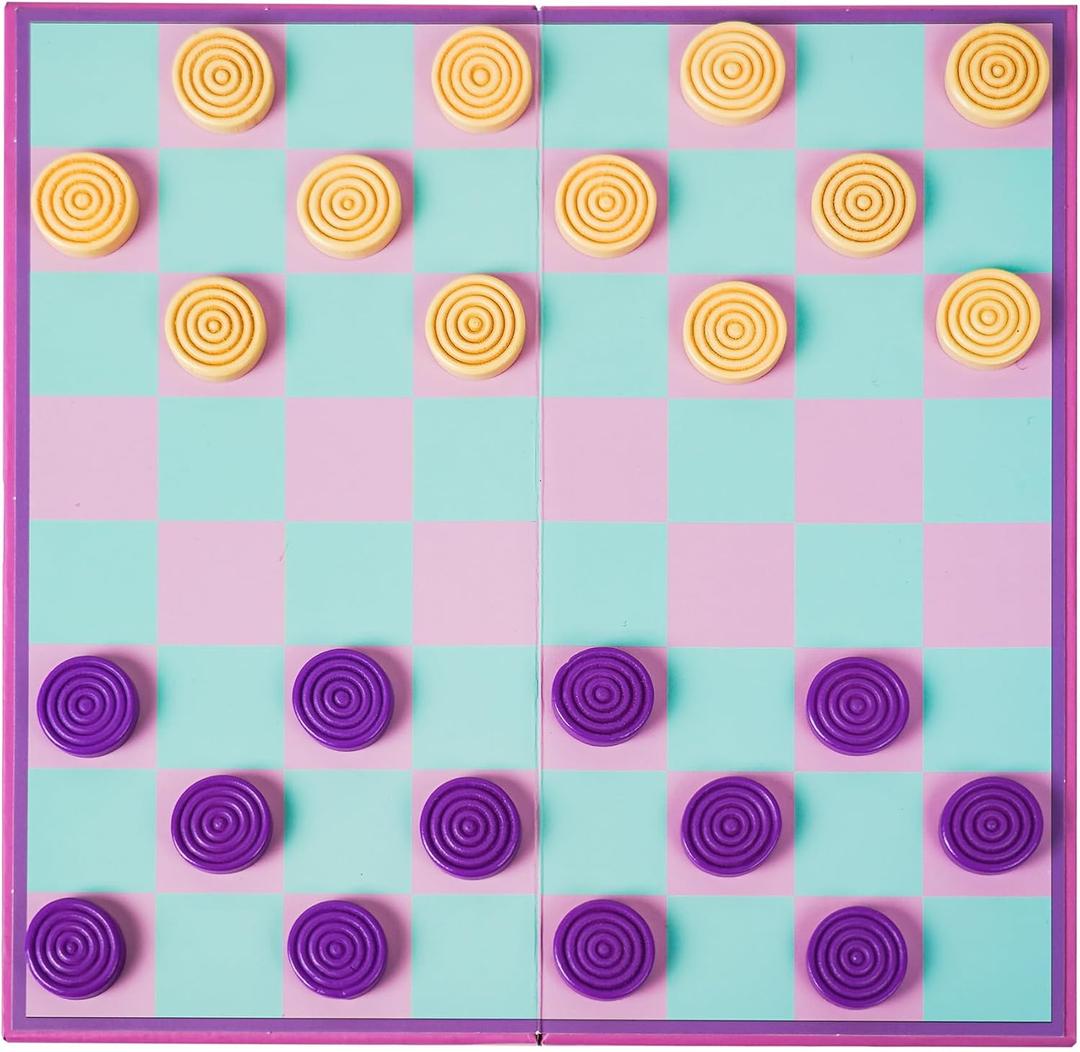 YOBRO Colorful Checkers Board Game, Portable Travel Checkers Set with Folding Board, Classic 2-Player Strategy Game for Family Fun, Family Game Night