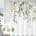 Gibelle 12PCS Leaves Shower Curtain Hooks, Green Plant Leaf Decorative Shower Curtain Hooks Metal Rustproof Cute Eucalyptus Shower Curtain Rings Bathroom Decoration Accessories
