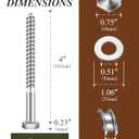 (1Box) 3/8" x 4" Hex Head Lag Screws Bolts with Flat Washers, 8Sets 304 Stainless Steel 18-8 Heavy Duty 3/8 Lag Bolts for Wood with Hex Socket