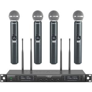 Phenyx Pro Wireless Microphone System, Quad Channel Wireless Mic, w/ 4x40 UHF Frequencies, Auto Scan, 328ft Long Range, 4 Handheld Dynamic Microphone for Singing, Church, Karaoke (PTU-7000-4H)