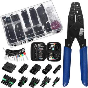 Reginary 370 Pcs 25 Kits Weather Pack Connectors Kit 1/2/3/4/6 Pin Waterproof Automotive Electrical Connectors 22-14AWG with Terminal and Removal Tool Kit Ratcheting Crimper Pliers Rubber Seal