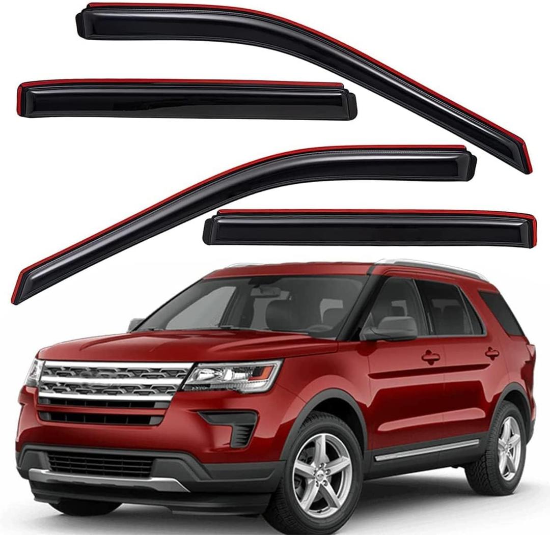 Lightronic Extra Durable Clip-on in-Channel Auto Vent Window Visor, Fits 2011-2019 Ford Explorer, UV Protection Rain Guard, Original Wind Deflector, No-Drill Easy Install, Dark Smoke, 4-Pcs