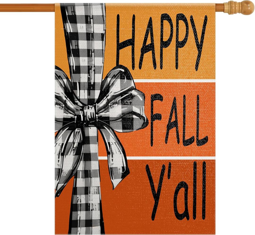 Fall House Yard Garden Flag 28 x 40 Inch Outside Double Sided Burlap Happy Fall Y'all Welcome Flag Farmhouse Holiday Patio Lawn House Outdoor Decorations