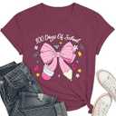100 Days of School Shirt for Women-Happy 100th Days T-Shirt-Bow Pencil Teacher Top Tee Back to School Teaching Life Tee Red, L