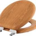 Wood Toilet Seat in Oak, Round, Soft Close, Magnetic Quick-Release for Easy Cleaning, Arch-Tite Never Loosens, Adjustable Fit