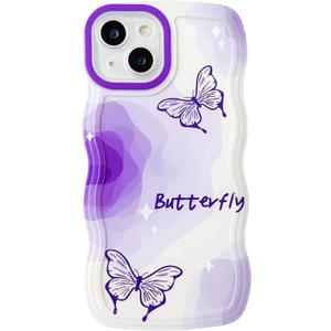 Compatible with iPhone 12 Butterfly Case for Women Girls,Aesthetic Cute Girly Wavy Design Soft Shockproof Cell Phone Cover for iPhone 12 (Butterfly/Purple)