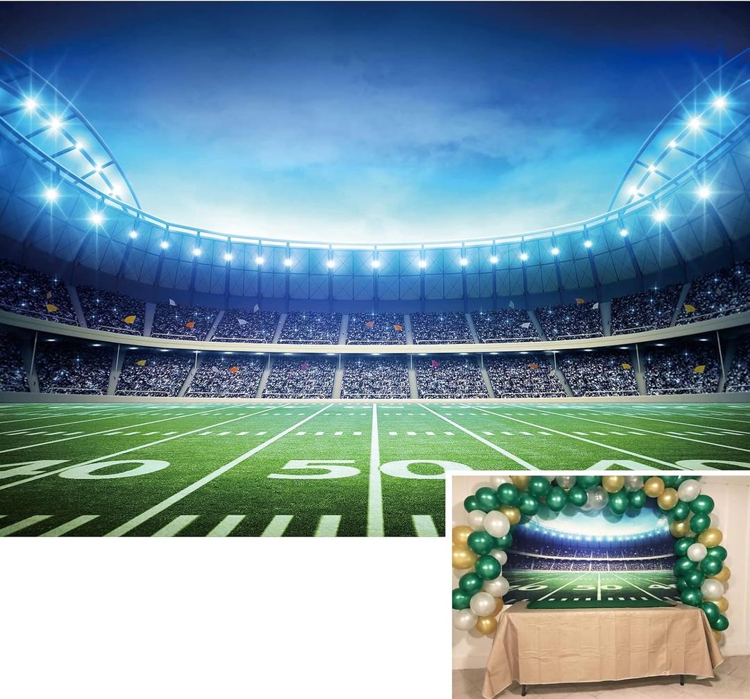 BINQOO 8x6ft Football Sport Backdorp American Football Field Photo Background Man Sports Competition Stadium Birthday Party Banner Newborn Boys Supplies Props Baby Shower (8x6FT(width 240cm x Height 180cm))