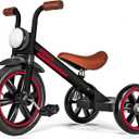 KRIDDO Kids Tricycle, 12 Inch Puncture Free Wheel w Front Light, Adjustable Seat Height, Gift for 2-5 Year Olds, Trike for Toddlers, Black