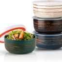 YUN TAO 23 oz Ceramic Bowls with Lids (Set of 4), 6 Inch Airtight Food Storage Containers for Kitchen, Microwave & Oven Safe - Ideal for Cereal, Soup, Salad, Pasta, Ramen