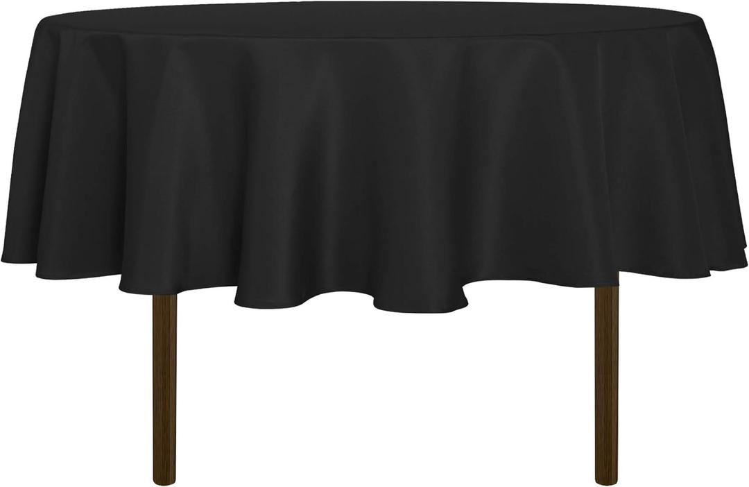sancua Round Tablecloth - 60 Inch (Fits 20-48 Inch Tables), Water Resistant Spill Proof Washable Polyester Table Cloth Decorative Fabric Table Cover for Dining, Buffet Parties and Camping, Black