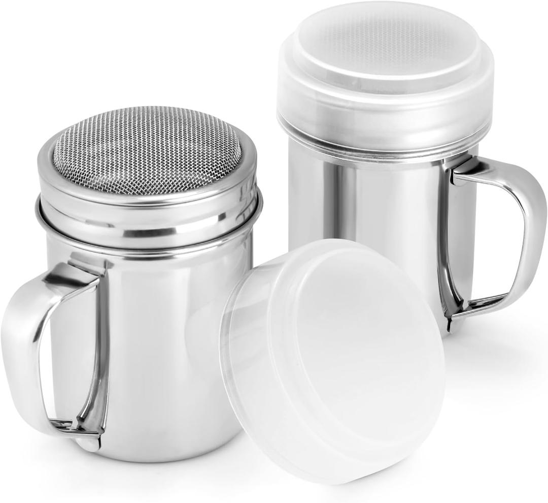 Accmor 2 Pack Powdered Sugar Shaker Duster, Cinnamon Shaker Flour Sifter, Fine Mesh Stainless Steel Dredge for Baking Soda Flour Cinnamon Cocoa (Small-7 oz)