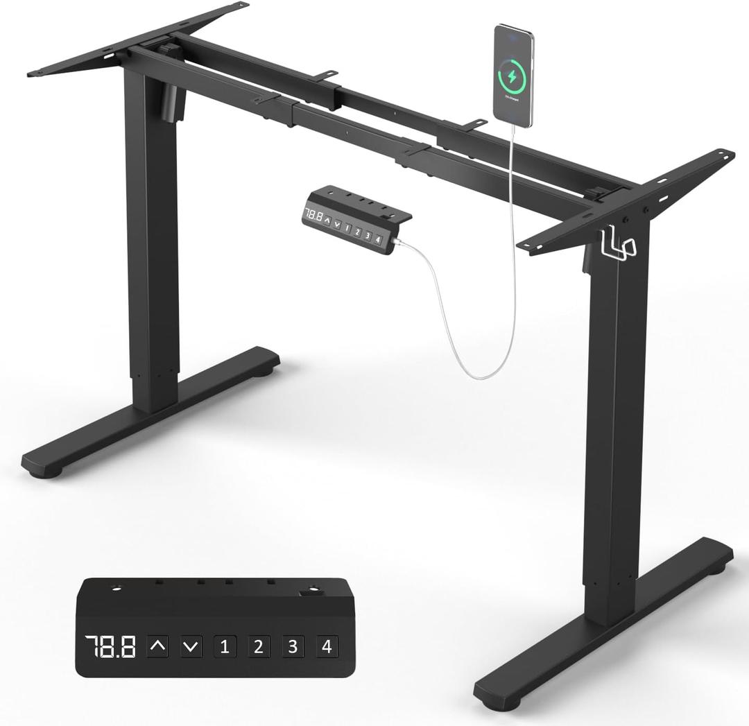 330 lbs Capacity Dual Motor Electric Standing Desk Frame, Height Adjustable Sit Stand up Desk Legs Base Workstation, Anti-Collision Function, 2 Hooks, Black Frame Only