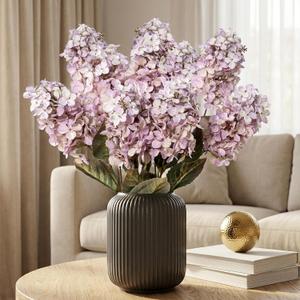 Ttranewsoo Fake Hydrangea Silk Flowers with Stems,Faux Hydrangea Artificial Flowers Purple for Home Wedding,Dried Hydrangea Artificial Flowers Bouquet Vase Decor 24"Light Purple 8pcs No Vase