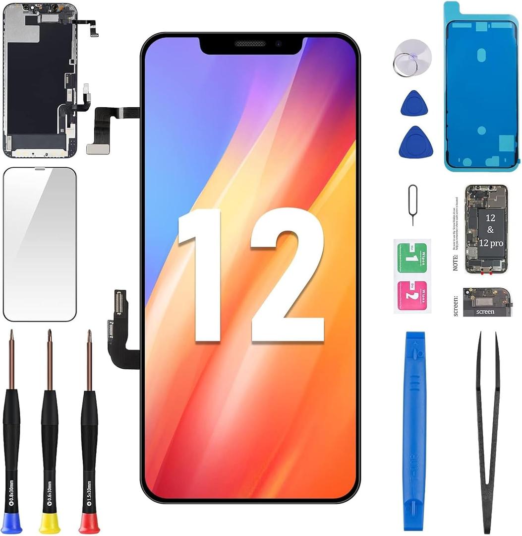 for iPhone 12/12 Pro Screen Replacement 6.1" with Ear Speaker Proximity Sensor 12Pro 3D Touch LCD Display Digitizer Full Assembly Front Earpiece Repair Kits Fix Tools A2172 A2402 A2403 A2404