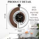 Modern Walnut Marble Dial Wall Clock, Large Wood Metal Frame Silent Non Ticking Wall Clocks for Living Room, Bedroom Decoration, Contemporary Home Wall Decor Gift Idea, 26.4 in
