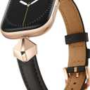 WFEAGL Leather Band Compatible with Apple Watch Bands Women 38mm 40mm 41mm 42mm(Series 11/10),Dressy Slim Grain Genuine Leather band for iWatch SE Series 11/10/9/8/7/6/5/4/3/2/1-Black/RoseGold