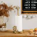 Vintage Gold Paper Towel Holder Countertop for Easy Tear Rustic Ginkgo Design Decorative Standing Kitchen Roll Dispenser for Bathroom, Bars & Dining Tables