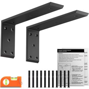 LEOPO 12" Countertop Support Brackets 2 Pack, 3/8" Thick Heavy Duty Standard Front Mounted L Countertop Support Bracket for Shelves,Bracket for Quartz/Granite/Wood/ Concret/Laminate Countertops