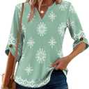 Kistore Womens 3/4 Length Sleeve Tunic Tops Dressy Casual V Neck Shirts Trendy Flowy Tees (Green, XXL)