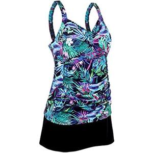 JINXUEER Women’s Plus Size Swimwear Floral Tankini Set Ruched Modest Two Piece Skirt Swimsuit 16