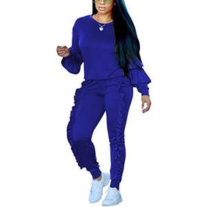 Akmipoem Women's Two Piece Outfits Ruffle Sleeve Sweatshirt and Long Pants Tracksuit Sets XXXL