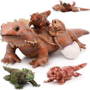Lenwen 5 Pcs Bearded Dragon Stuffed Animal Set Easter Earth Day Gifts 26 Inch Large Lizard Iguana Plush Toy with 4 Baby Lizards, Simulation Plushies for Boy Girl Birthday Pet Party Favor(Brown)
