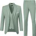 Men Suits 3 Pieces Set Slim Fit Wedding Suit Groomsmen Prom Suit Tuxedo Business Formal Casual Groom Suit Jacket Blazer Pants (Green, L)
