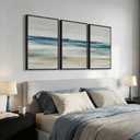 Framed Abstract Coastal Wall Art for Living Room, 3 Piece Blue Beach Landscape Canvas Artwork for Walls, Large Minimalist Ocean Seascape Painting Prints for Bedroom Hallway Wall Art Decor, 20x30 Inch
